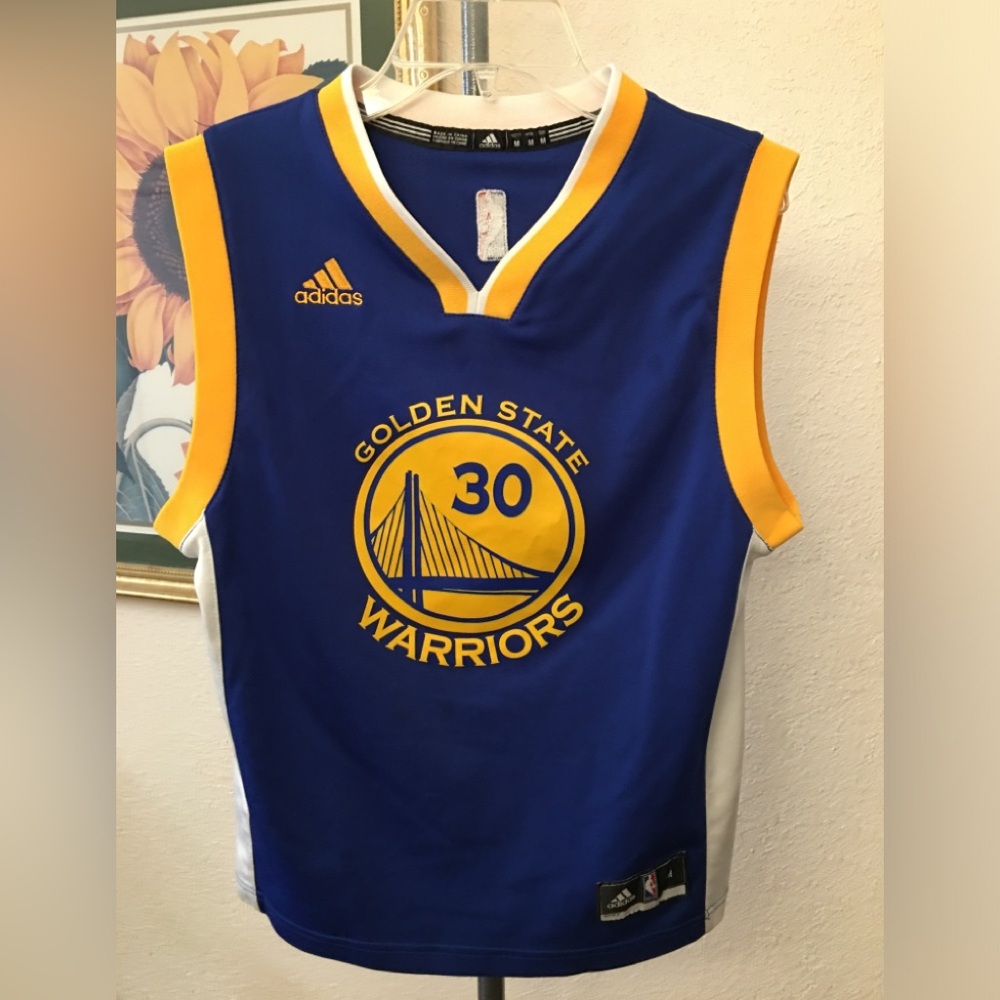 Adidas Golden State Warriors Kids Blue and Yellow Jersey # 30 Curry